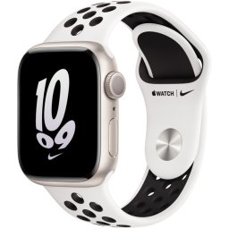 Ceas Smartwatch Apple Watch Series 8, GPS, 41mm Starlight Aluminium Case, Summit White/Black Nike Sport Band