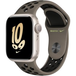 Ceas Smartwatch Apple Watch Series 8, GPS, 45mm Starlight Aluminium Case, Olive Grey/Black Nike Sport Band