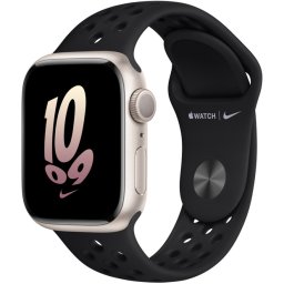Ceas Smartwatch Apple Watch Series 8, GPS + Cellular, 41mm Starlight Aluminium Case, Black/Black Nike Sport Band