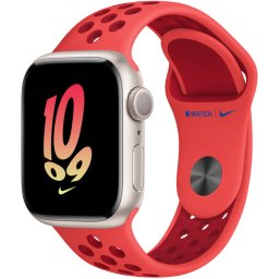 Ceas Smartwatch Apple Watch Series 8, GPS + Cellular, 45mm Starlight Aluminium Case, Bright Crimson/Gym Red Nike Sport Band