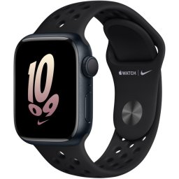 Ceas Smartwatch Apple Watch Series 8, GPS + Cellular, 45mm Midnight Aluminium Case, Black/Black Nike Sport Band