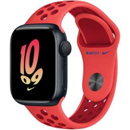 Ceas Smartwatch Apple Watch Series 8, GPS + Cellular, 41mm Midnight Aluminium Case, Bright Crimson/Gym Red Nike Sport Band