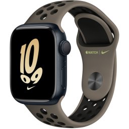 Ceas Smartwatch Apple Watch Series 8, GPS + Cellular, 41mm Midnight Aluminium Case, Olive Grey/Black Nike Sport Band
