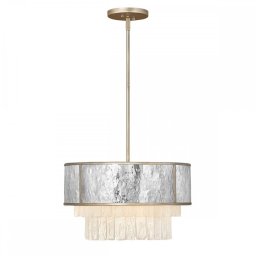 Lustra Reverie QN-REVERIE-4P-CPG, 4x40W E14, H:min 48,7 cm - max 124,9 cm, D:50,8 cm, oțel inoxidabil, sticla texturată