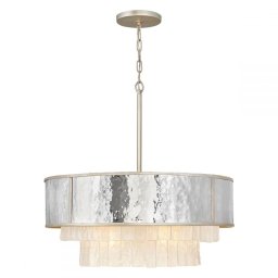 Lustra Reverie QN-REVERIE-8P-CPG, 8x40W E14, H:min 76,3 cm - max 386,2 cm, D:66 cm, oțel inoxidabil, sticlă texturată