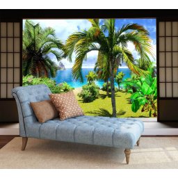Fototapet vinyl cu efect 3D Usa Shoji - Palmieri si Cocotieri - 360x240 cm