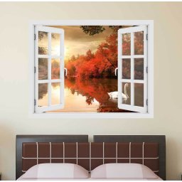 Fereastra cu efect 3D - Lebada in apus de soare - 119x93 cm