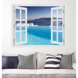 Fereastra cu efect 3D - Piscina cu vedere la marea Egee - 119x93 cm