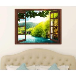 Sticker Fereastra cu efect vizual 3D - 119x90 cm - tocaria maro