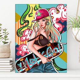Tablou Canvas Pop Art - Fata cu Skateboard PVS38 (Dimensiune LxH: 50x70cm)