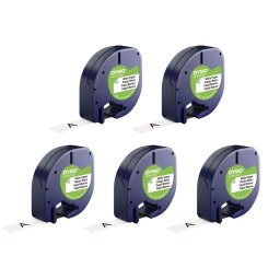 Set 5 etichete originale DYMO LetraTag din hartie alba 12 mm pentru borcane si organizare acasa