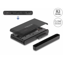Convertor USB 3.2 Gen2 type C la M.2 NVMe SSD + 1 x SATA SSD/HDD cu functie de clona, Delock 64190