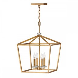 Lustra Stinson QN-STINSON-4P-L-DBR, 4x60W E14, H:min 49 cm - max 216,9 cm, L:40,5 cm, metal alamă, cristal