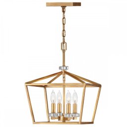 Lustra Stinson QN-STINSON-4P-M-DBR, 4x60W E14, H:min 34,4 cm - max 202,2 cm, L:33 cm, metal alamă, cristal