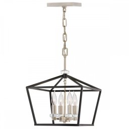 Lustra Stinson QN-STINSON-4P-M-BK, 4x60W E14, H:min 34,4 cm - max 202,2 cm, L:33 cm, metal negru, nichel