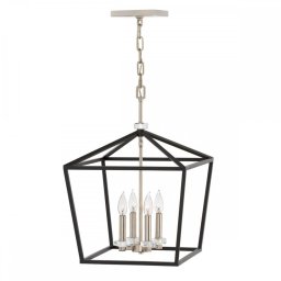 Lustra Stinson QN-STINSON-4P-L-BK, 4x60W E14, H:min 49 cm - max 216,9 cm, L:40,5 cm, metal negru, nichel