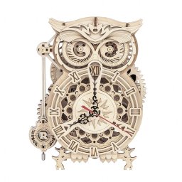 Puzzle 3D Ceas Bufnita, ROKR, Lemn, 161 piese