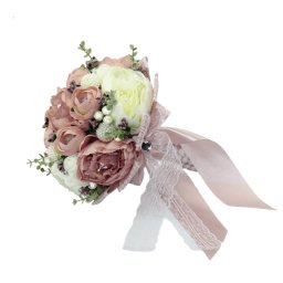 Buchet mireasa cu flori de matase, alb si roz pudrat Mare - ILIF210001