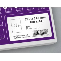 Etichete autoadezive A4, 210 x 148 mm, 2 etichete coala A4