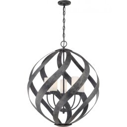 Lustră Blacksmith QN-BLACKSMITH-5P-OBK, 5x40W E14, IP44, H:min 85,5 cm - max 333,7 cm, D:66,4 cm, metal negru antichizat, sticla opal