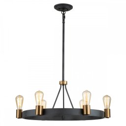 Lustră Silas QN-SILAS-6P-DZ, 6x60W E27, H:min 43,6 cm - max 119,8 cm, D:72,3 cm, metal zinc antichizat, alamă