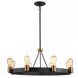 Lustră Silas QN-SILAS-8P-DZ, 8x60W E27, H:min 46,3 cm - max 122,5 cm, D:82,9 cm, metal zinc antichizat, alamă
