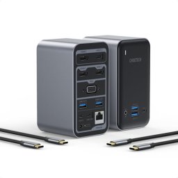 Choetech 15in1 HUB multifunctional USB Type C PD 100W - 4x USB 3.2 Gen1 (USB 3.0) / 4x USB Type C / 3x HDMI 4K / 1x VGA 1080p / 1x RJ45 1Gbps / 1x mini mufa 3,5 mm DC / (H1UB- mini jack / M21)