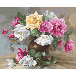 Set goblen de cusut, cu diagrama, Vaza cu trandafiri, 27x22 cm