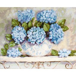 Set goblen de cusut, cu diagrama, Hortensii, 27.5x22 cm