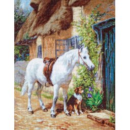 Set goblen de cusut, cu diagrama, La cabana, 24x30 cm