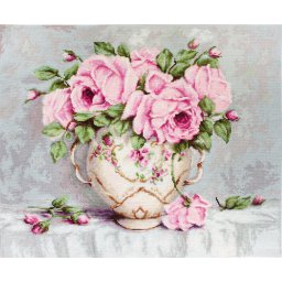 Set goblen de cusut, cu diagrama, Trandafiri roz, 27x22cm
