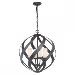 Lustră Blacksmith QN-BLACKSMITH-4P-OBK, 4x40W E14, IP44, H:min 68,2 cm - max 316,4 cm, D:40,1 cm, metal negru antichizat, sticla opal