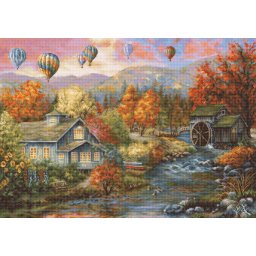 Set goblen de cusut, cu diagrama, Moara paraului de toamna, 34x24 cm