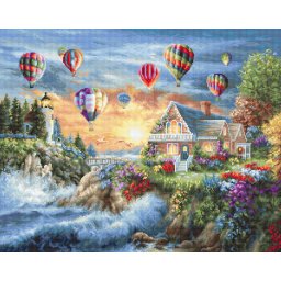 Set goblen de cusut, cu diagrama, Baloane prin Sunset Cove, 30x24 cm