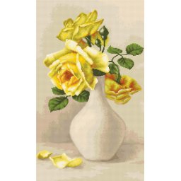 Set goblen de cusut, cu diagrama, Trandafiri galbeni in vaza 18x28 cm