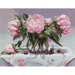Set goblen de cusut, cu diagrama, Vaza cu bujori 30x23 cm