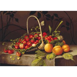 Set goblen de cusut, cu diagrama, Cos cu capsuni si piersici 33x24 cm