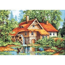 Set goblen de cusut, cu diagrama, Moara din padure, 38x26 cm