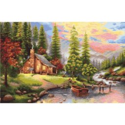 Set goblen de cusut, cu diagrama, Peisaj montan, 36,5x24 cm