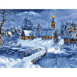 Set goblen de cusut, cu diagrama, Peisaj de iarna, 32x24 cm