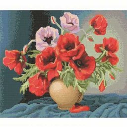 Set goblen de cusut, cu diagrama, Vaza cu maci, 25x22cm