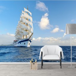 Fototapet 3D Nava Maritima cu Panze Albe YHTC25 (Alege materialul: : Autocolant Perete Laminat Mat)
