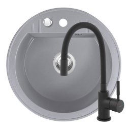 Set Chiuveta Ferro Mezzo II Rotunda cu o cuva Ø 51 cm, gri si Baterie Ferro Zumba Nero - baterie stativa bucatarie cu pipa flexibila
