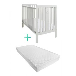 Set Patut Bebe Din Lemn Masiv Woodies Star Gri 120 x 60 & Saltea copii MyKids Cocos Confort II 120x60x10 cm