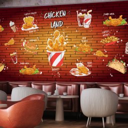 Fototapet Fast Food Meniu Pui FTS17 (Alege materialul: : Autocolant Perete Laminat Mat)