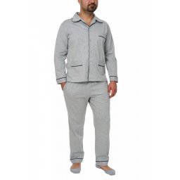 Pijamale din bumbac cu nasturi, Bernard, gri deschis (Marime pijama: 3XL)