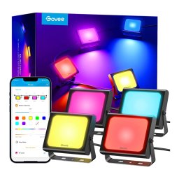 Set 4 proiectoare Govee H7060 RGBICWW LED, Alexa, Google, 24W, Sincronizare muzica, Exterior IP65 waterproof