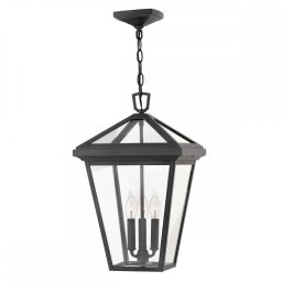 Pendul exterior Alford Place QN-ALFORD-PLACE8-L-MB, 3x40W E14, IP44, H:min 61 cm - max 216,7 cm, L:30,5 cm, metal negru, sticla transparentă