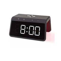 Nedis WCACQ30BK - Ceas cu alarmă, ecran LCD și încărcător wireless 15W/5V negru