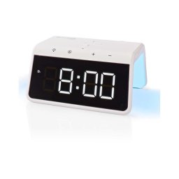 Nedis WCACQ30WT - Ceas cu alarmă, ecran LCD și încărcător wireless 15W/5V alb